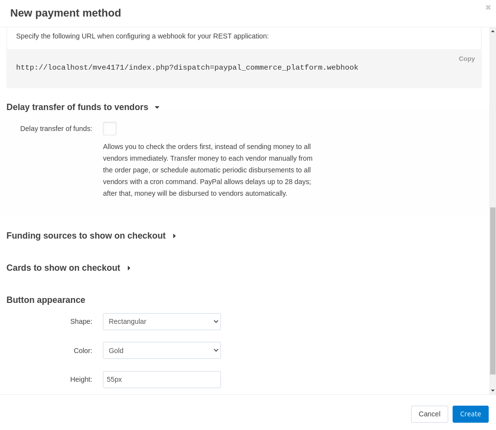 Configure tab in the settings of the paypal commerce platform add-on