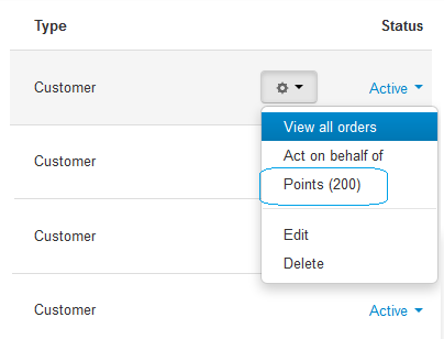 View a customer's reward point balance and history using the gear button in the admin panel.