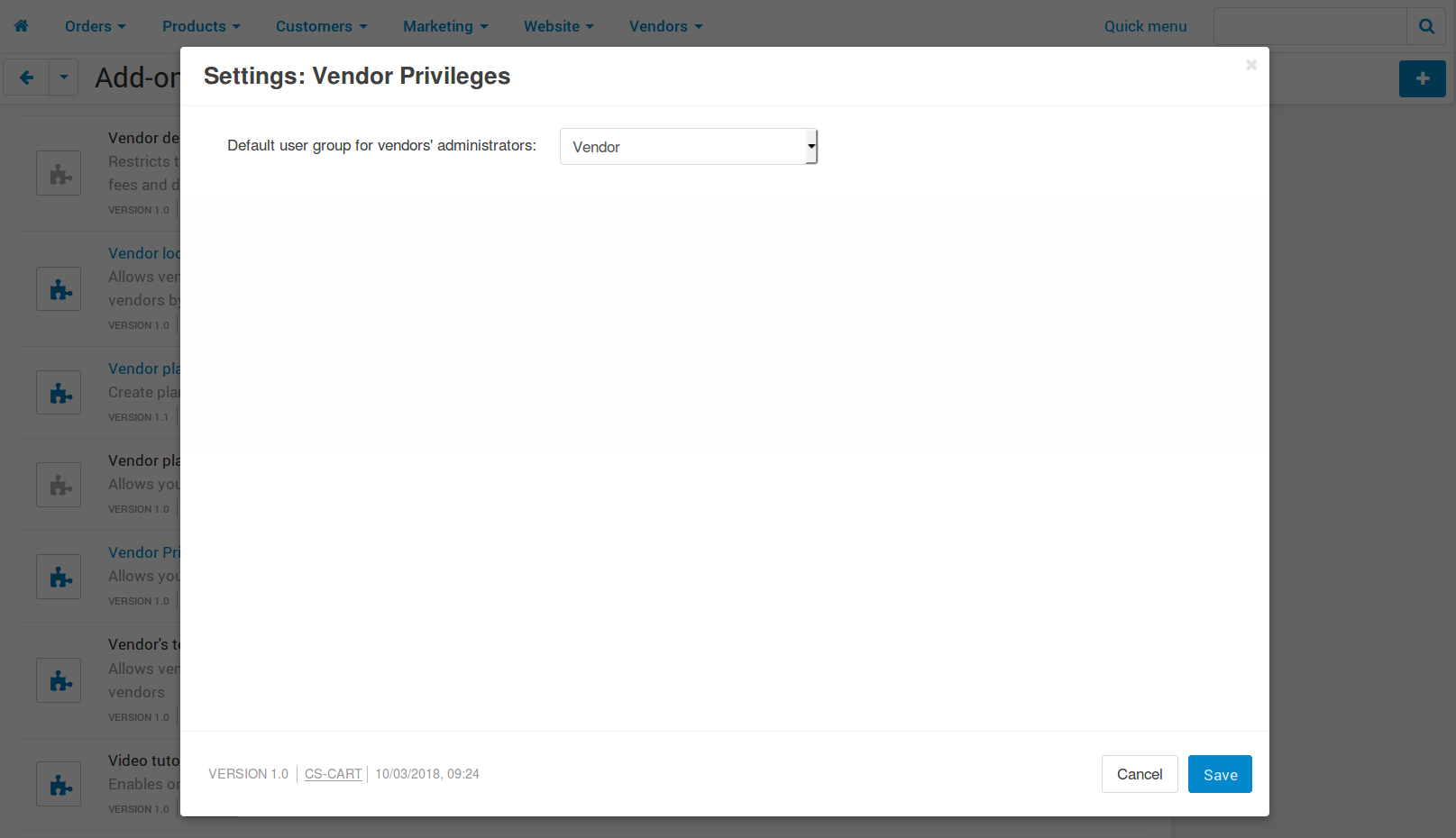 Choose the default user group for all newly-created vendor admins.