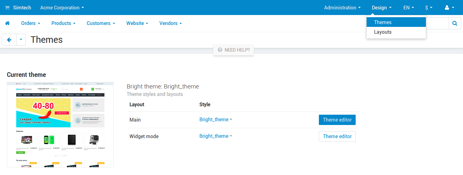 Go to Design → Themes and click the Theme Editor button.
