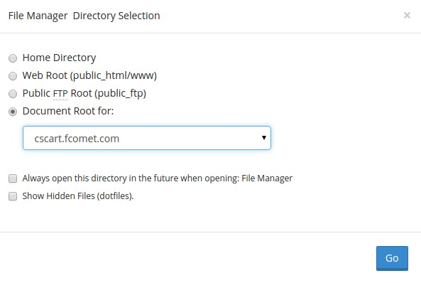 Select the directory where you want to upload CS-Cart.