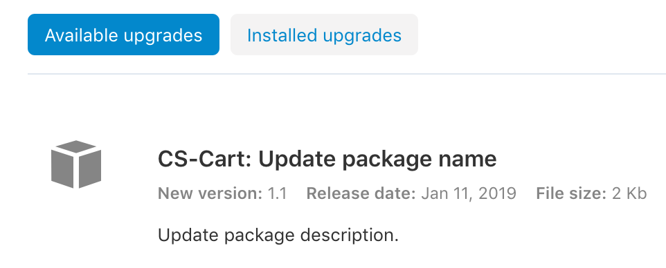 Add-on upgrade package in the Upgrade Center.