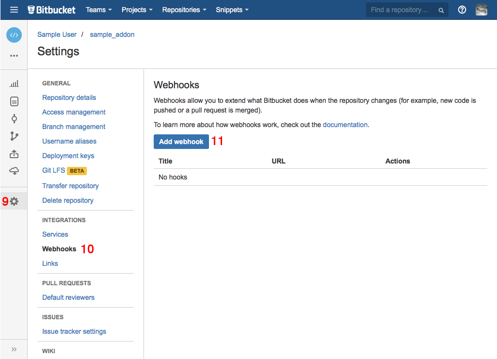 Go to Settings: Webhooks and add a new webhook.