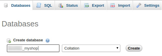 Creating a new database in phpMyAdmin.