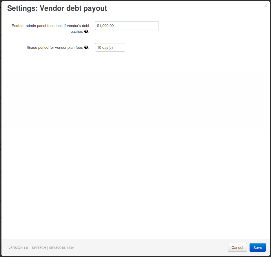 The settings of the Vendor Debt Payout add-on in Multi-Vendor.