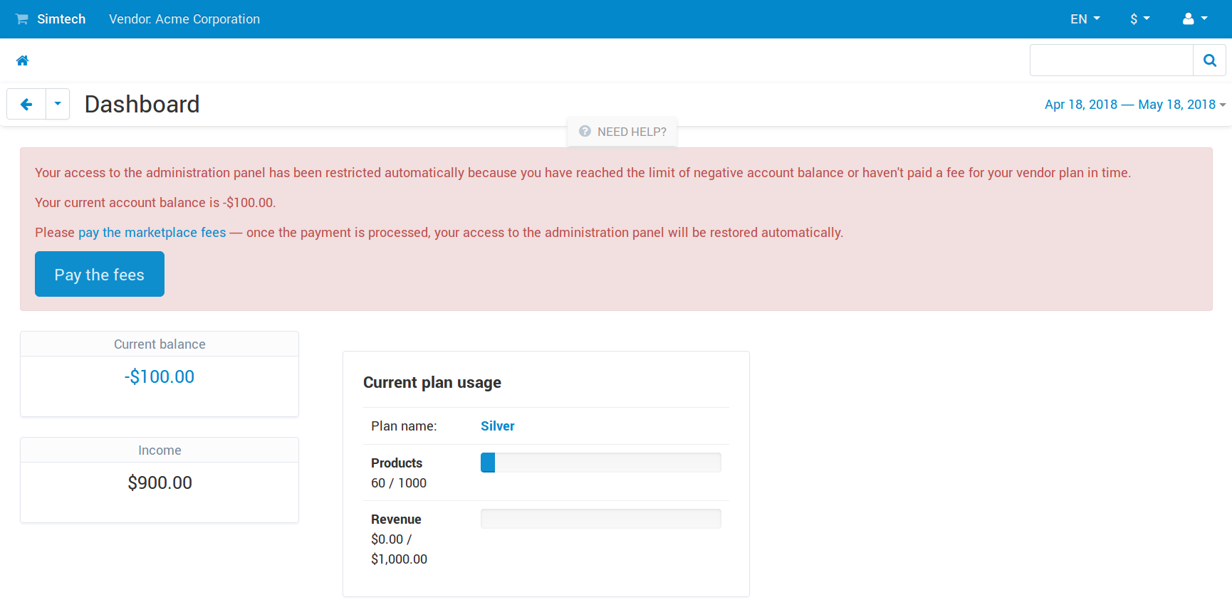 The Vendor Debt Payout add-on blocks some of the admin panel functionality for debtors.