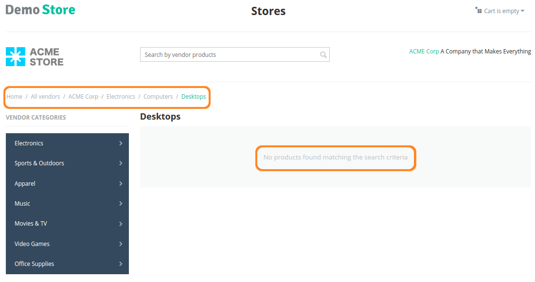 The categories will appear in vendor's microstore even if all the products are hidden or disabled.