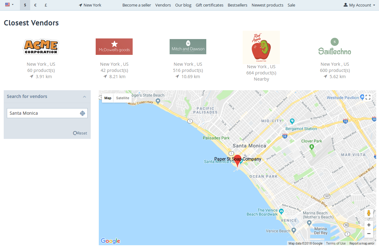 The 4 blocks of the "Vendor Locations" add-on on one page