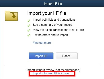When importing an IFF file from CS-Cart to QuickBooks 2019, use "Import without review".