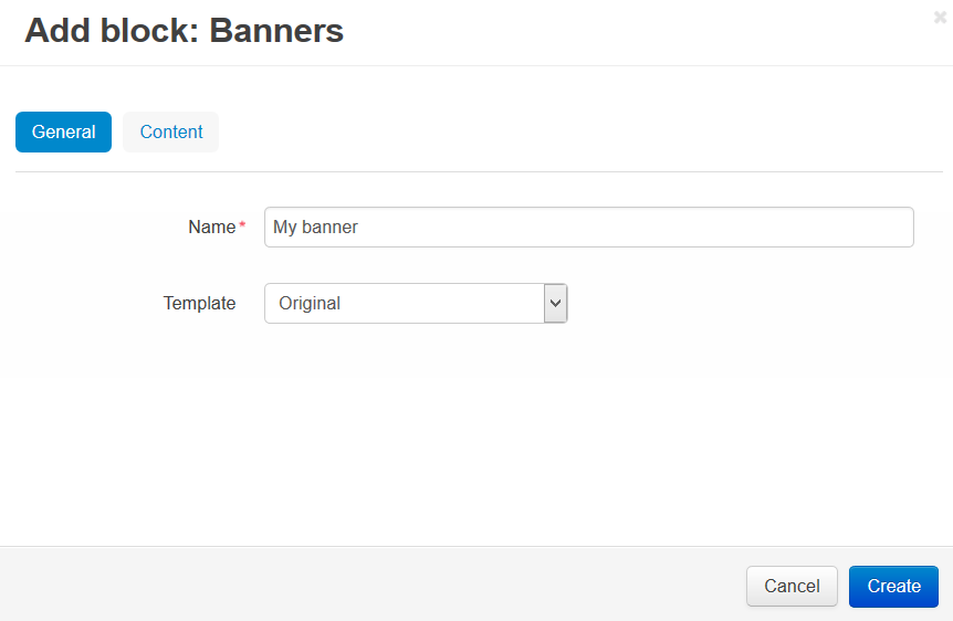Creating a block for banners: the General tab.
