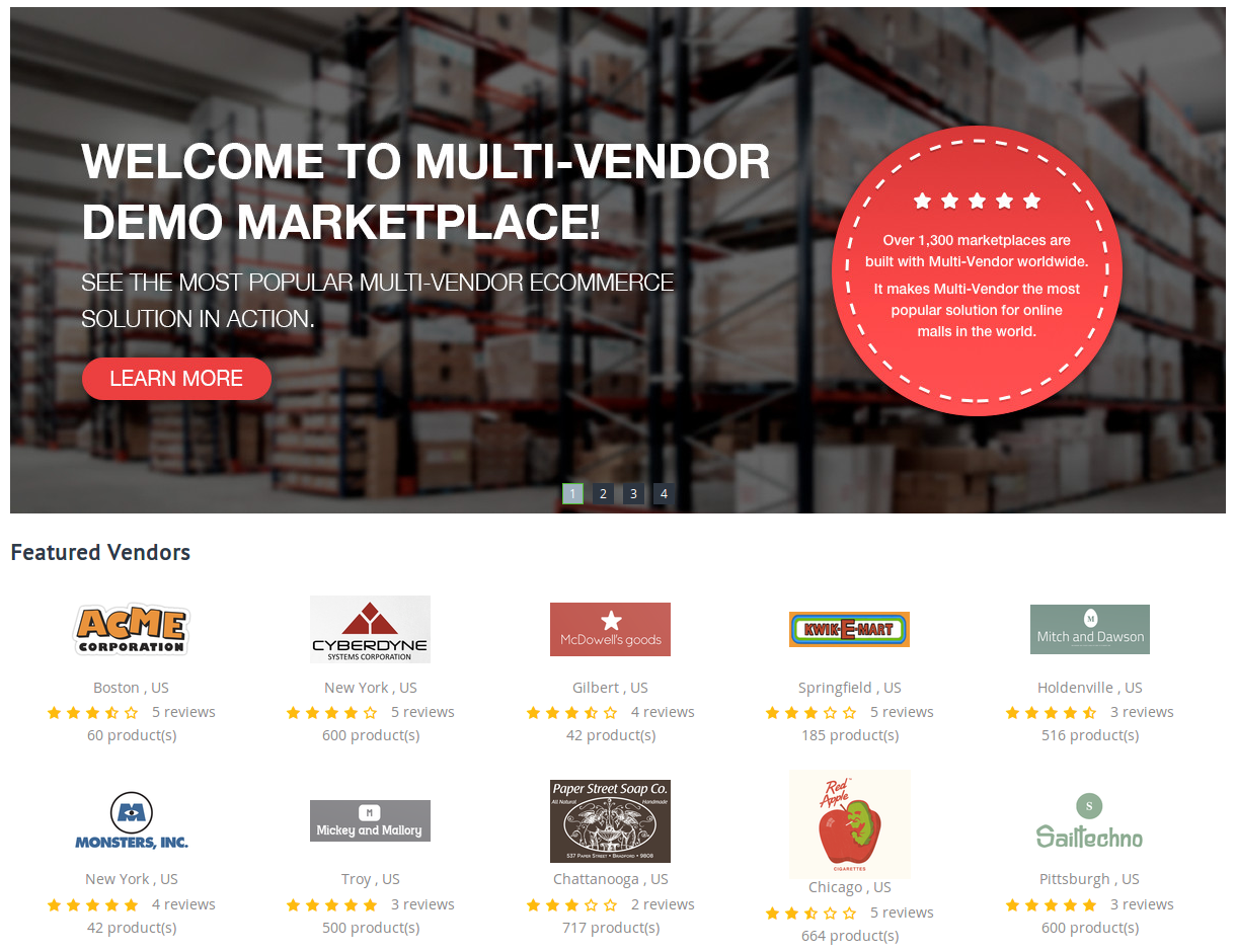 Featured vendors on the homepage in Multi-Vendor.