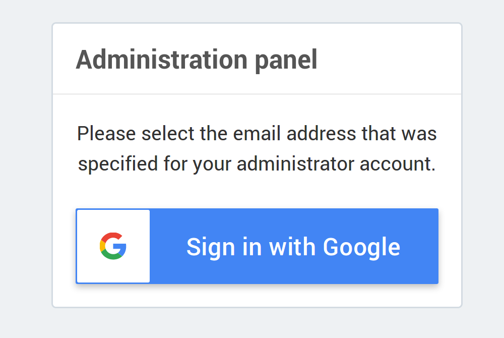 Signing in to the admin panel via Google.