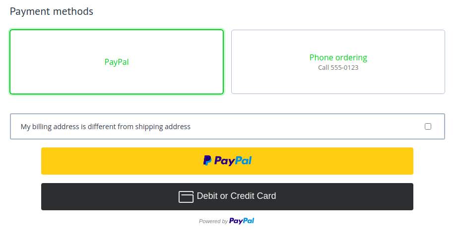 Paypal payment method on the checkout page