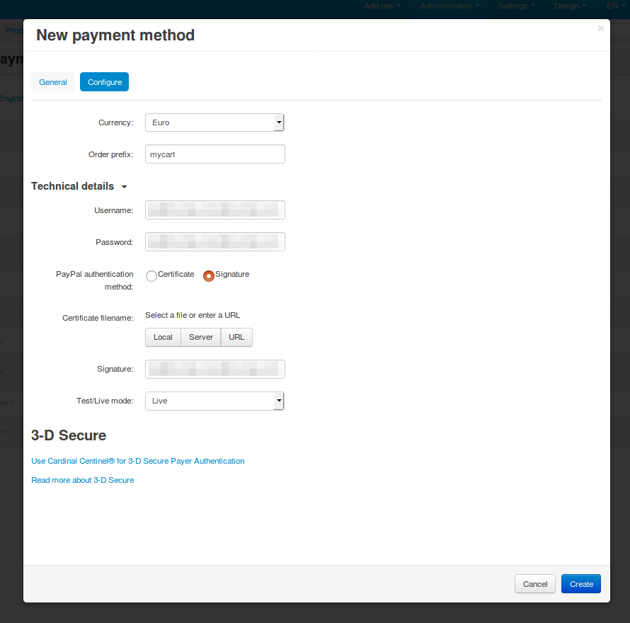 Configuring PayPal Express Checkout settings.