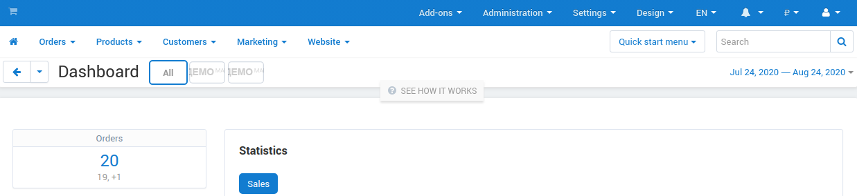 Select the storefront you want to edit from the list in the upper left corner of the admin panel.