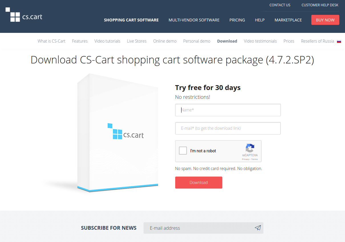 Downloading CS-Cart from the official website