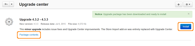 Click Package Contents to view the list of changes before installing the upgrade.