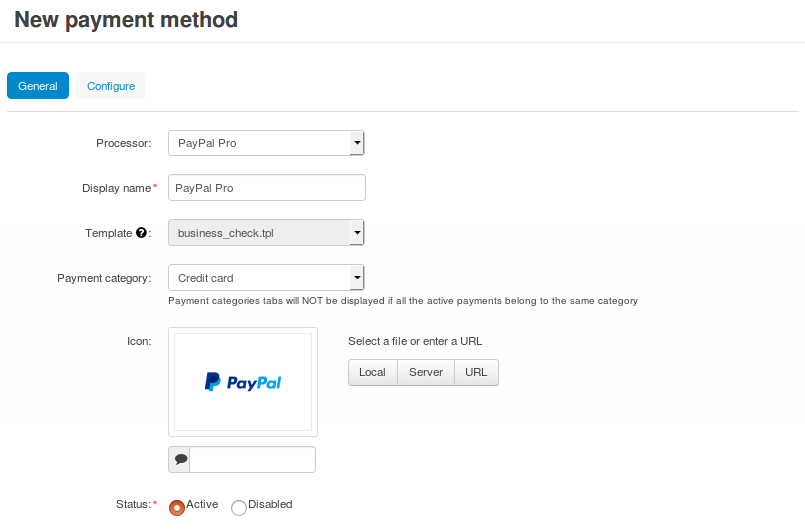Creating a new PayPal Express Checkout payment method.