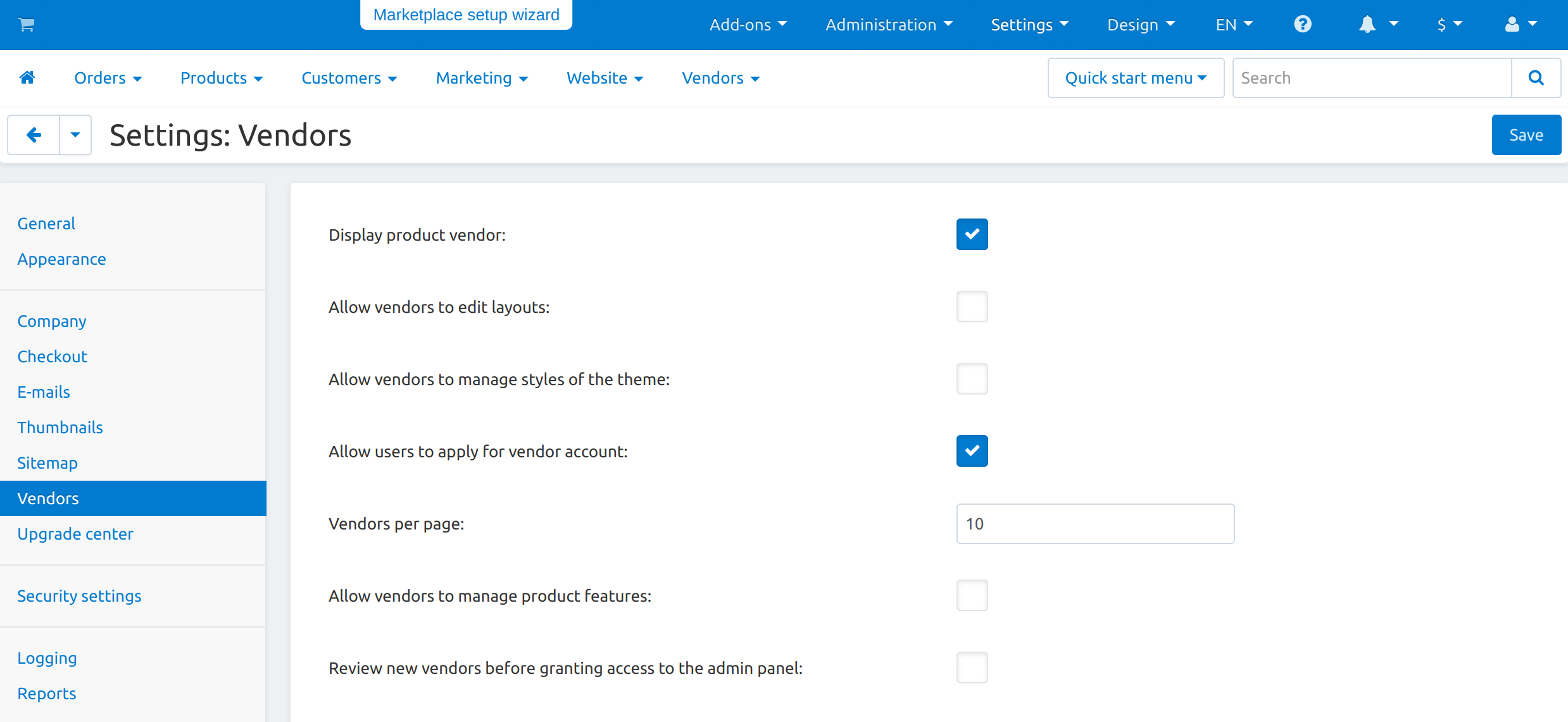 Allowing users to apply for vendor accounts.