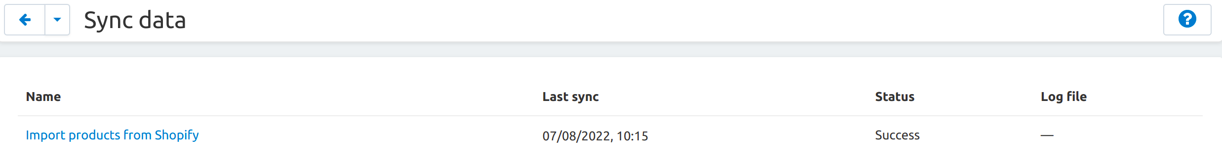"Administration → Sync data" page.