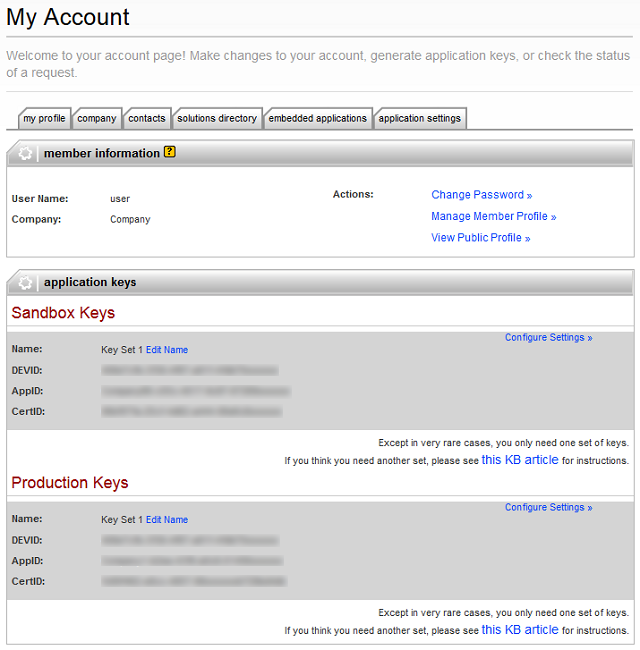 Generate the eBay Sandbox and Production keys at the eBay My Account page.