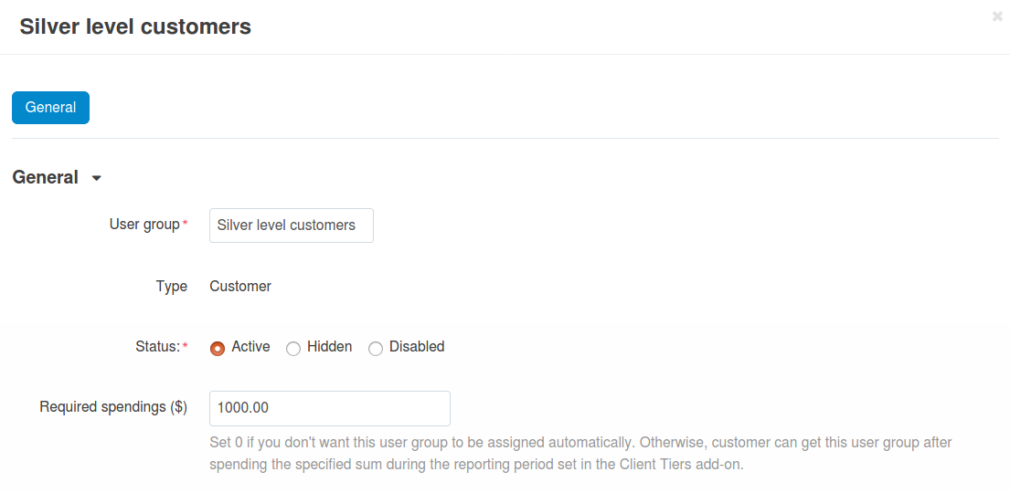 A user group gets assigned automatically, depending on the required spendings.
