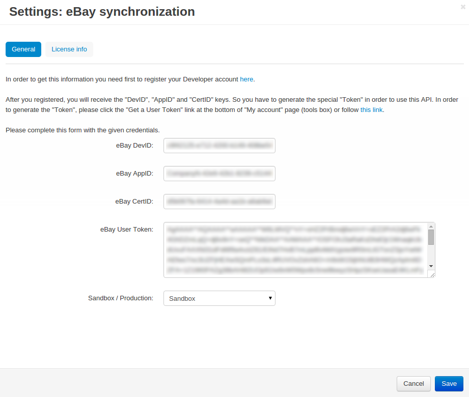 Enter your eBay IDs in the corresponding fields of the add-on settings.