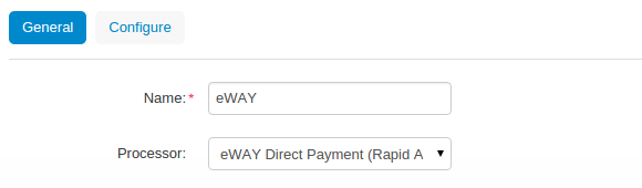 Name your payment method and select one of the two eWAY Rapid API processors.