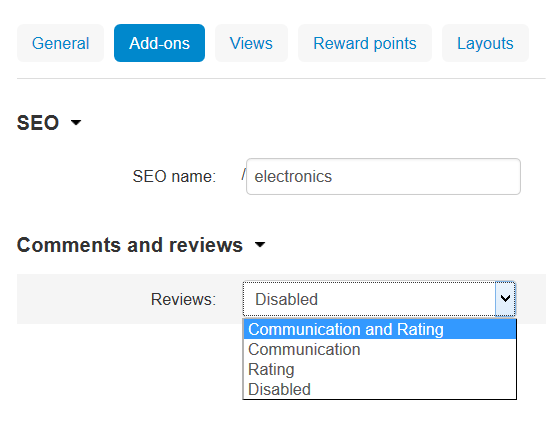 Enabling reviews and comments for a category.