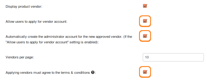 If you allow users to apply for vendor accounts, you can also make them accept terms and conditions