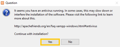 Disable antivirus before installing XAMPP