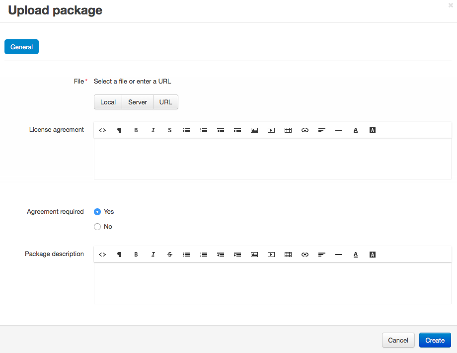 You can specify the description and license agreement for the package.