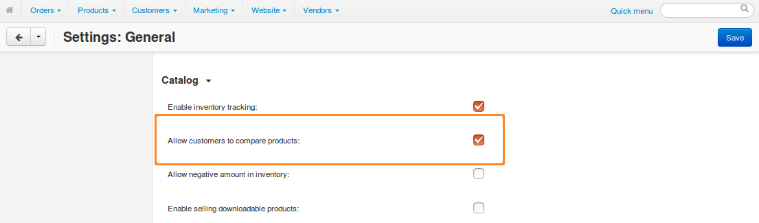 Go to Settings → General to make sure that product comparison is allowed.