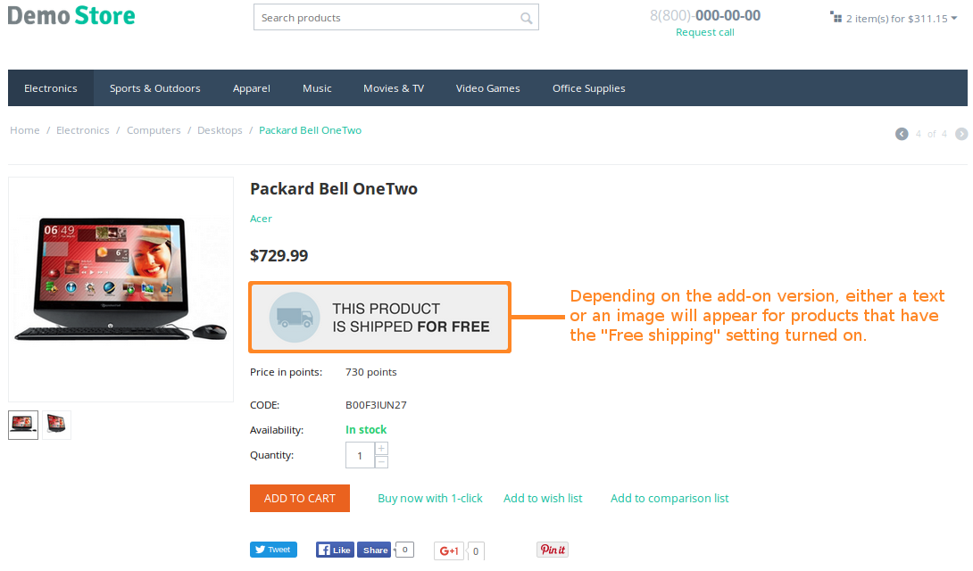 The free shipping label as in appears on the product page.