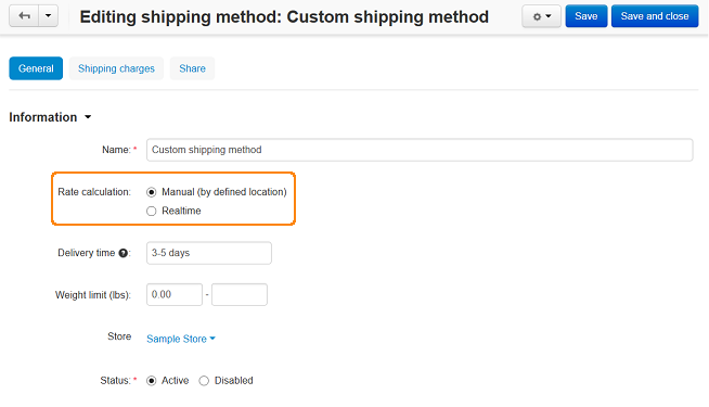 Creating a shipping method with pre-determined rates in CS-Cart.
