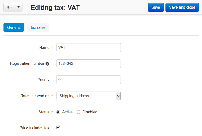 The tax editing page in CS-Cart and Multi-Vendor.