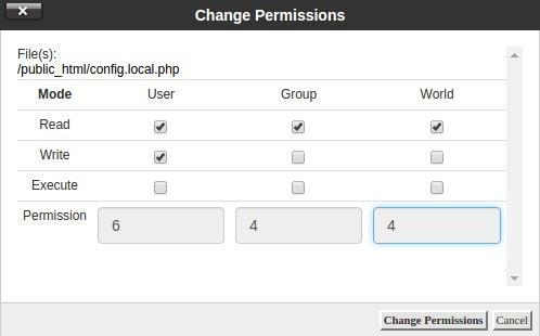 Changing file permissions in cPanel.