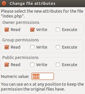 Changing file permissions in FileZilla.