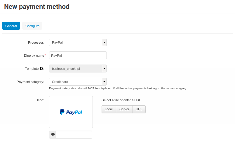 Creating a new PayPal payment method.
