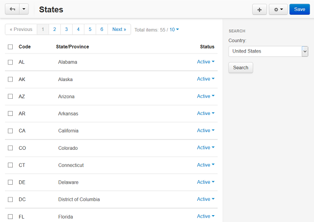 The list of states in CS-Cart and Multi-Vendor.