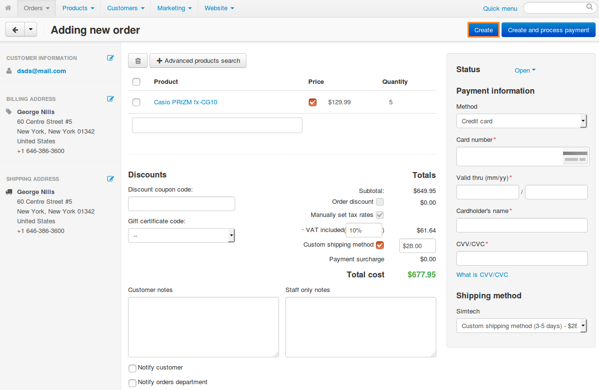 You'll be taken to the order creation page when you copy an order.