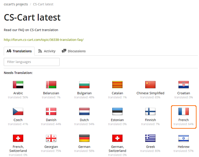 Choose the language you want to translate CS-Cart to.