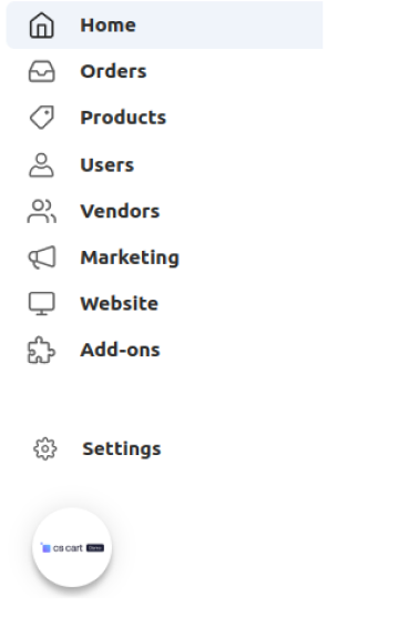 The sidebar on the left of the CS-Cart admin panel.